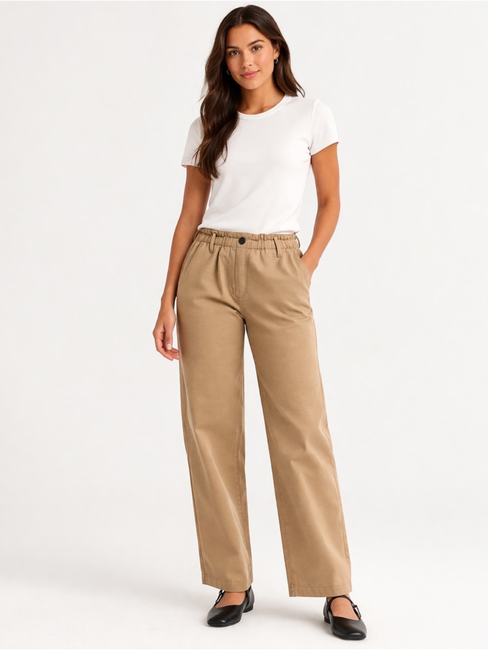 GAP Tan Elastic-Waist Chino Pants